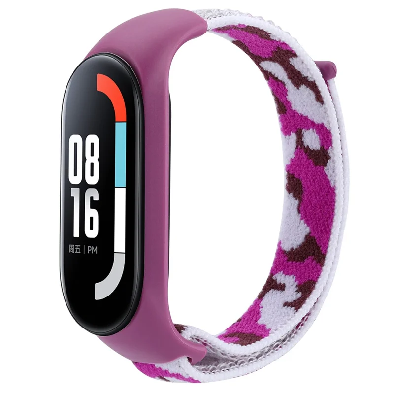 For Xiaomi Mi Band 5 / 6 / 7 Camouflage Nylon Adjustable Smart Watch Strap Replacement Wrist Band - Purple