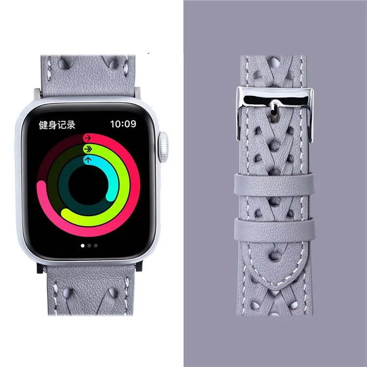 Para Apple Watch Series 7 45 mm / Serie 6 / 5 / 4 / SE 44 mm / Serie 1 / 2 / 3 42 mm Hollow-out Woven Watch Strap Genuine Leather en Forma de Vista de Muñeca en Forma de v - Gris