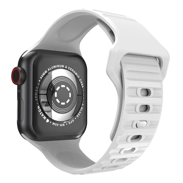 per apple watch series 7 45mm / 6 / 5 / 4 / se 44mm / 3 / 2 / 1 42 mm design a strisce silicone curs band sostituzione orologio regolabile - bianca