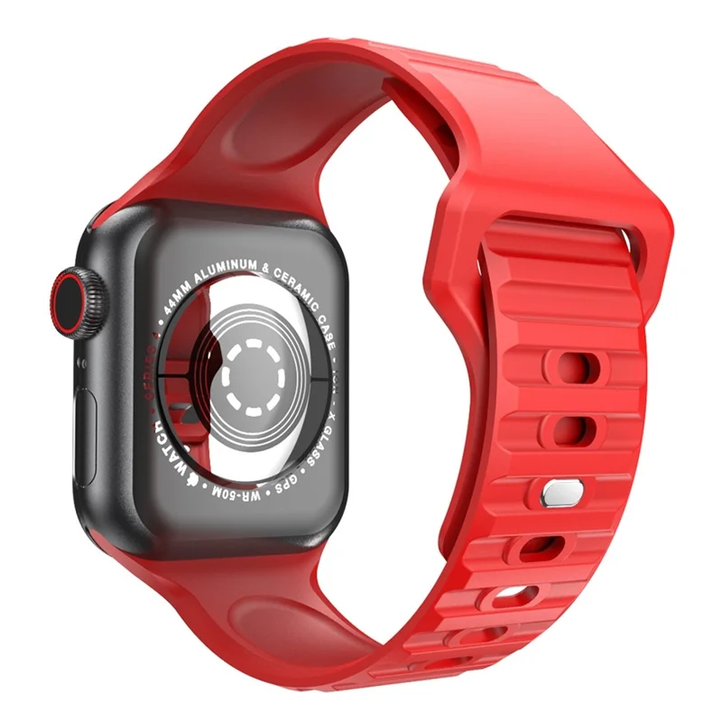 Correa de silicona con diseño de rayas para Apple Watch Ultra 3 2 1 49 mm / Series 11 10 46 mm / 9 8 7 45 mm / SE3 SE2 SE 6 5 4 44 mm / 3 2 1 42 mm, correa ajustable para reemplazo - Rojo