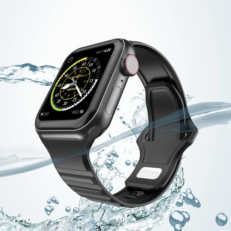 Correa de silicona con diseño de rayas para Apple Watch Ultra 3 2 1 49 mm / Series 11 10 46 mm / 9 8 7 45 mm / SE3 SE2 SE 6 5 4 44 mm / 3 2 1 42 mm, correa ajustable para reemplazo - Rojo