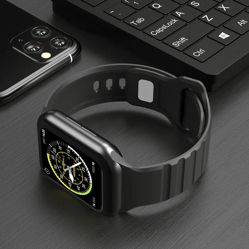 Correa de silicona con diseño de rayas para Apple Watch Ultra 3 2 1 49 mm / Series 11 10 46 mm / 9 8 7 45 mm / SE3 SE2 SE 6 5 4 44 mm / 3 2 1 42 mm, correa ajustable para reemplazo - Rojo