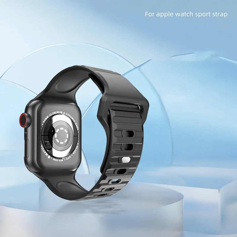 Correa de silicona con diseño de rayas para Apple Watch Ultra 3 2 1 49 mm / Series 11 10 46 mm / 9 8 7 45 mm / SE3 SE2 SE 6 5 4 44 mm / 3 2 1 42 mm, correa ajustable para reemplazo - Rojo