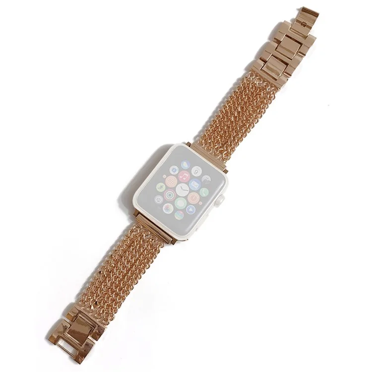For Apple Watch Series 10 46mm / Ultra 2 Ultra 49mm / 9 8 7 45mm / SE (2023) SE (2022) SE 6 5 4 44mm / 3 2 1 42mm Multiple Chains Stainless Steel Watch Band Replacement Hollow-Out Wrist Strap - Rose Gold