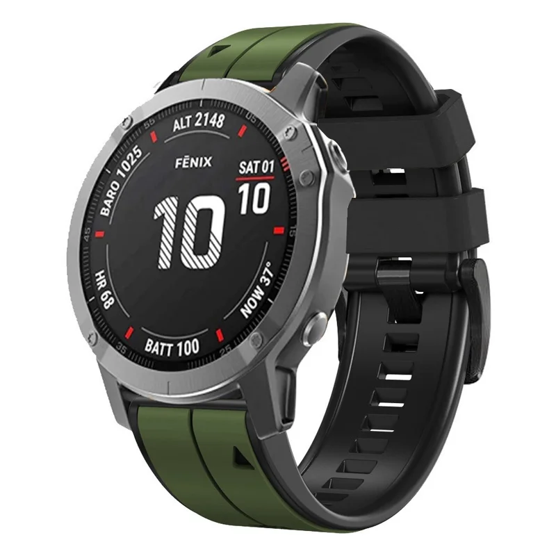 For Garmin Descent G1 / Fenix 7 / Fenix 6 Pro / Fenix 5 Plus Dual Color Silicone Wrist Strap Smart Watch Band 22mm - Army Green / Black