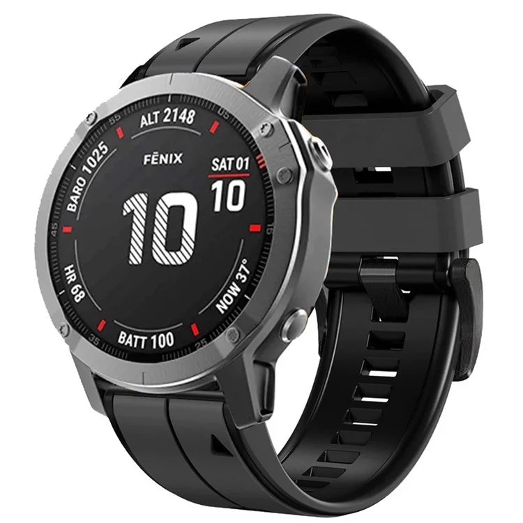 Для Garmin Tactix 7 Pro / Fenix 7X / Fenix 6X Pro Силиконовый ремешок для запястья Замена Двухцветный Смарт-часы Группа 26мм - Угольно-серый / Черный