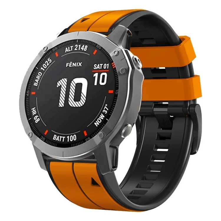 Para Garmin Tactix 7 Pro / Fenix ​​7x / Fenix ​​6x Pro Silicone Pulseira de Pulseira de Pulseira Dupla Cor de Relógio Inteligente 26mm 26mm - Laranja / Preto