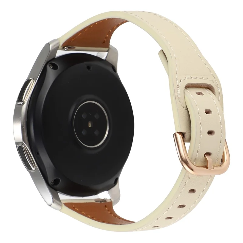 For Samsung Galaxy Watch3 45mm / Huawei Watch GT 3 Pro 46mm Genuine Leather Watch Strap 22mm T-Shaped Replacement Band - Beige