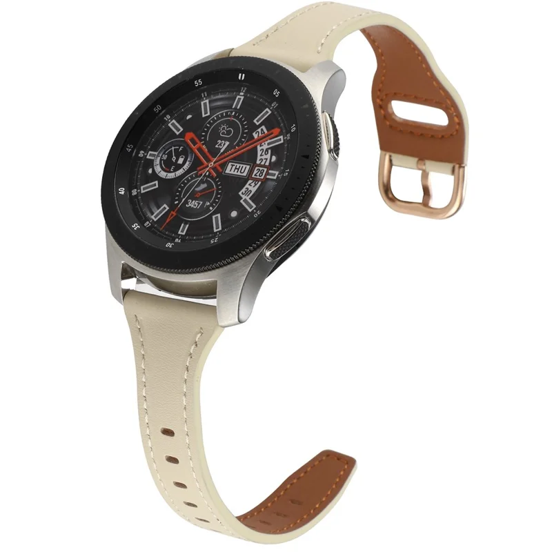 For Samsung Galaxy Watch3 45mm / Huawei Watch GT 3 Pro 46mm Genuine Leather Watch Strap 22mm T-Shaped Replacement Band - Beige