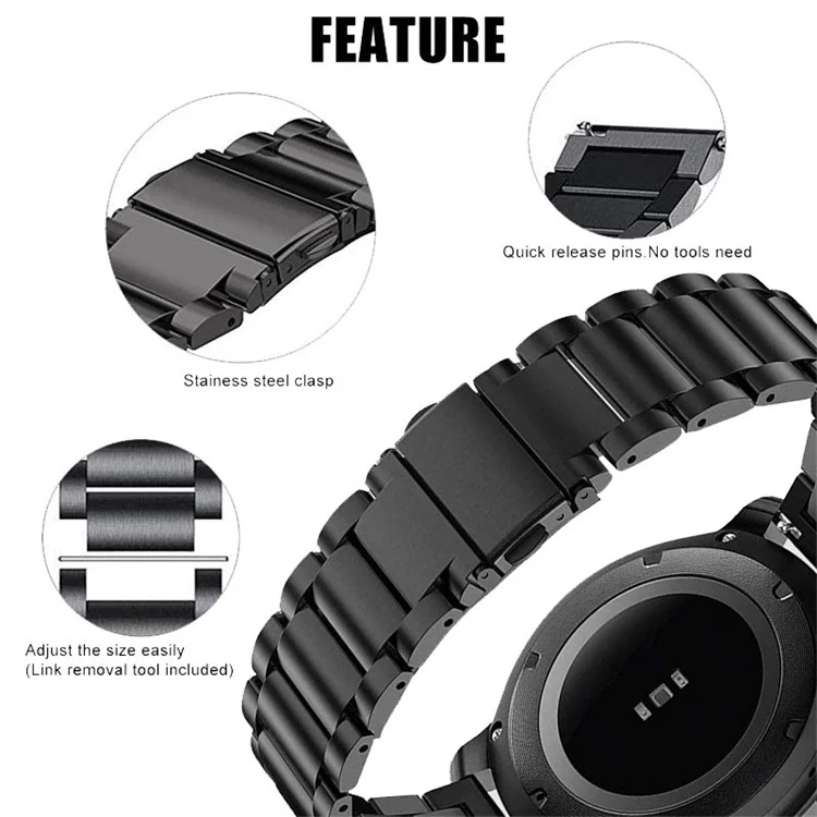 Para Garmin Forerunner 255S / Venu 2S Titanium Steel 3 Beads Smart Watch Band 18mm Correa de Repuesto Universal - Negro