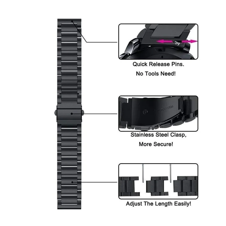 Para Garmin Forerunner 255S / Venu 2S Titanium Steel 3 Beads Smart Watch Band 18mm Correa de Repuesto Universal - Negro