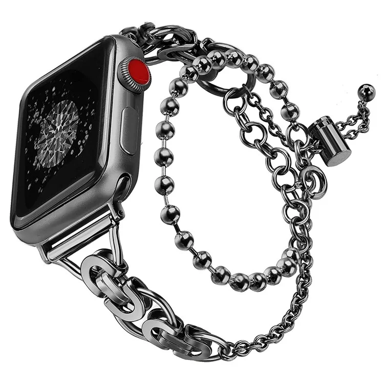 Для Apple Watch Series 10 42mm / 9 8 7 41mm / 6 5 4 SE SE (2022) SE (2023) 40mm / 3 2 1 38mm Браслет из сплава цинка с двумя рядами бусин - Черный