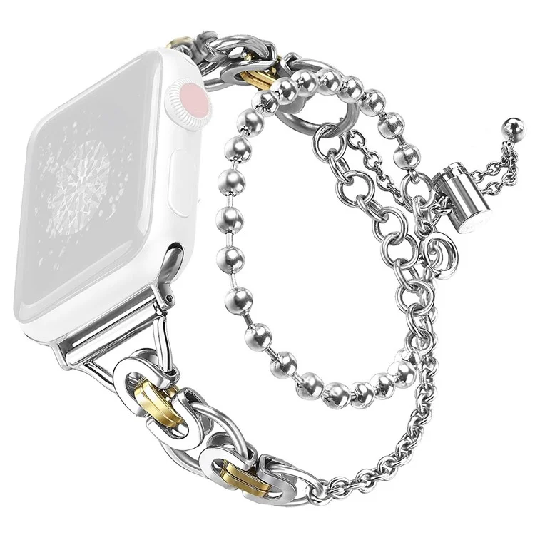 Für Apple Watch Series 10 42mm / 9 8 7 41mm / 6 5 4 SE SE (2022) SE (2023) 40mm / 3 2 1 38mm Zinklegierung Armband Zwei Reihen Armband Perlen Smartwatch Band - Silber+Gold