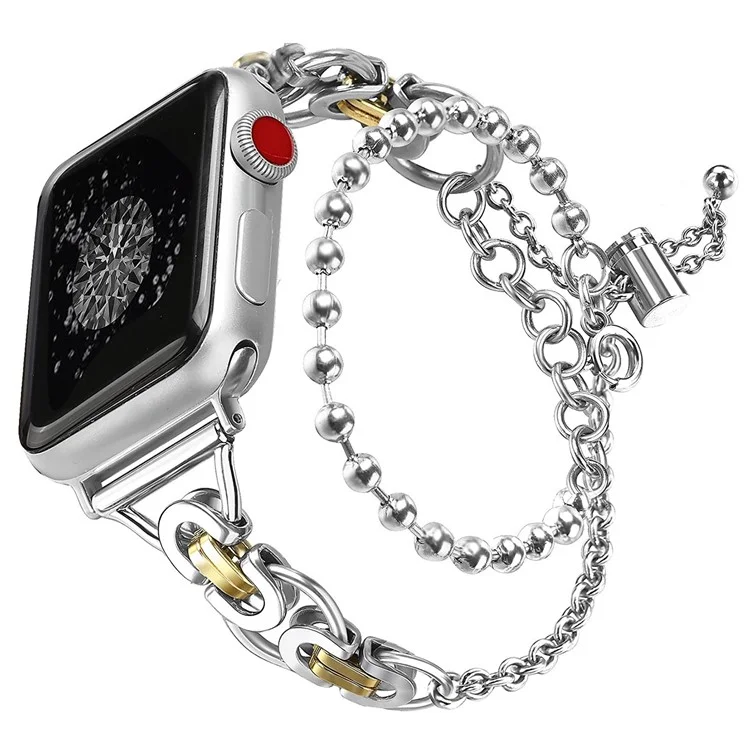 Für Apple Watch Series 10 42mm / 9 8 7 41mm / 6 5 4 SE SE (2022) SE (2023) 40mm / 3 2 1 38mm Zinklegierung Armband Zwei Reihen Armband Perlen Smartwatch Band - Silber+Gold