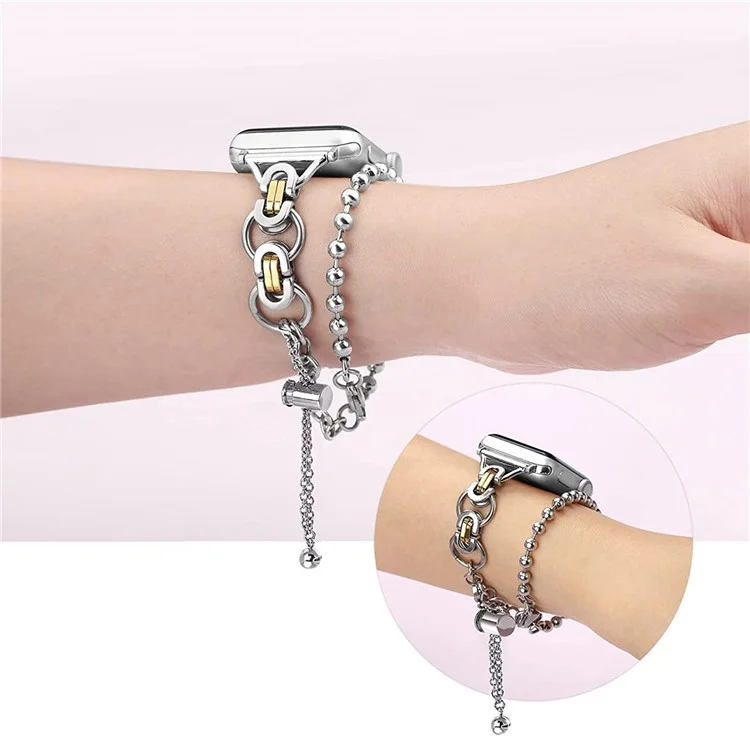 Für Apple Watch Series 10 42mm / 9 8 7 41mm / 6 5 4 SE SE (2022) SE (2023) 40mm / 3 2 1 38mm Zinklegierung Armband Zwei Reihen Armband Perlen Smartwatch Band - Silber+Gold