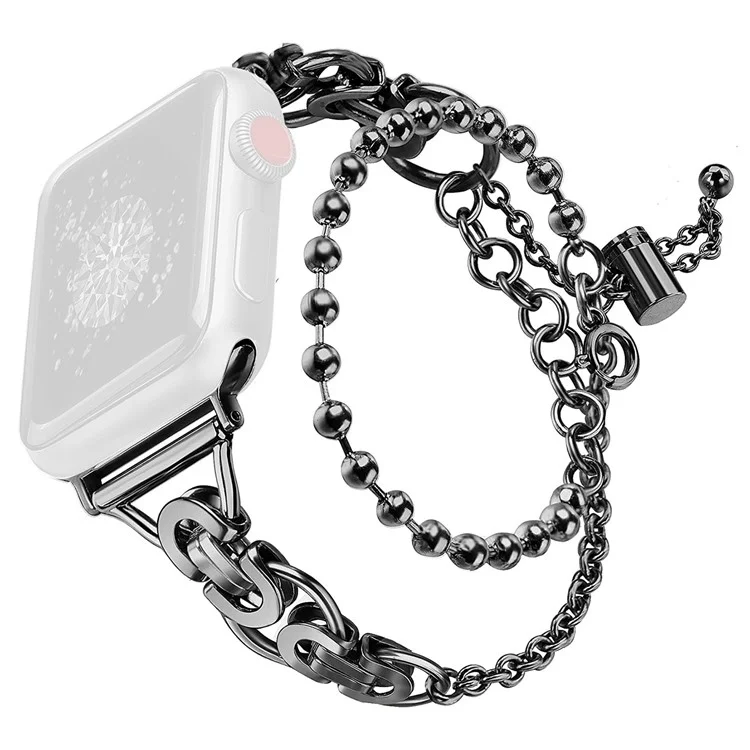 per apple watch series 7 45mm / se / serie 6 / 5 / 4 44mm / serie 3 / 2 / 1 42 mm due righe perle braccialette in lega di orologio da polso in lega di zinco - nero