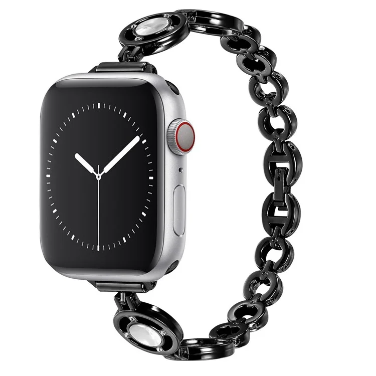 Per Apple Watch Series 10 42mm / 9 8 7 41mm / 6 5 4 SE SE (2022) SE (2023) 40mm / 3 2 1 38mm Lega di Zinco Slim Watch Band Decorazione con Strass Braccialetto Cinturino da Polso - Nero / Bianco