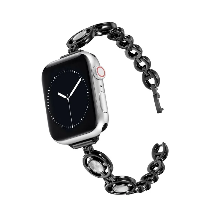 Per Apple Watch Series 10 42mm / 9 8 7 41mm / 6 5 4 SE SE (2022) SE (2023) 40mm / 3 2 1 38mm Lega di Zinco Slim Watch Band Decorazione con Strass Braccialetto Cinturino da Polso - Nero / Bianco