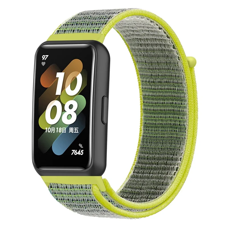 Justerbar nylonurtegnsbånd til Huawei Band 7 med krog- og løkkebeslag, erstatning til sportsur - Grøn/Gul
