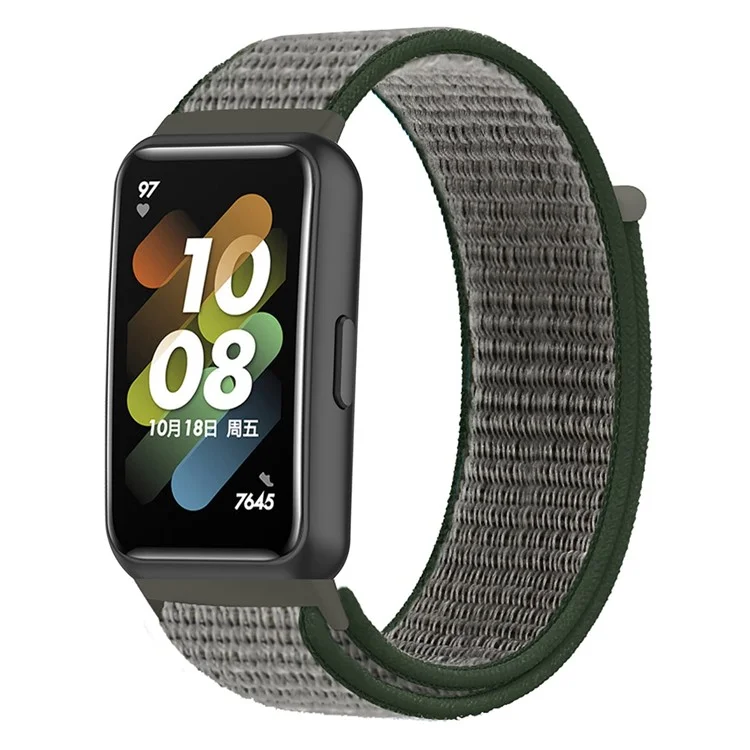 For Huawei Band 7 Nylon Watch Strap Adjustable Loop Fastener Replacement Sport Wrist Band - Dark Olive Green