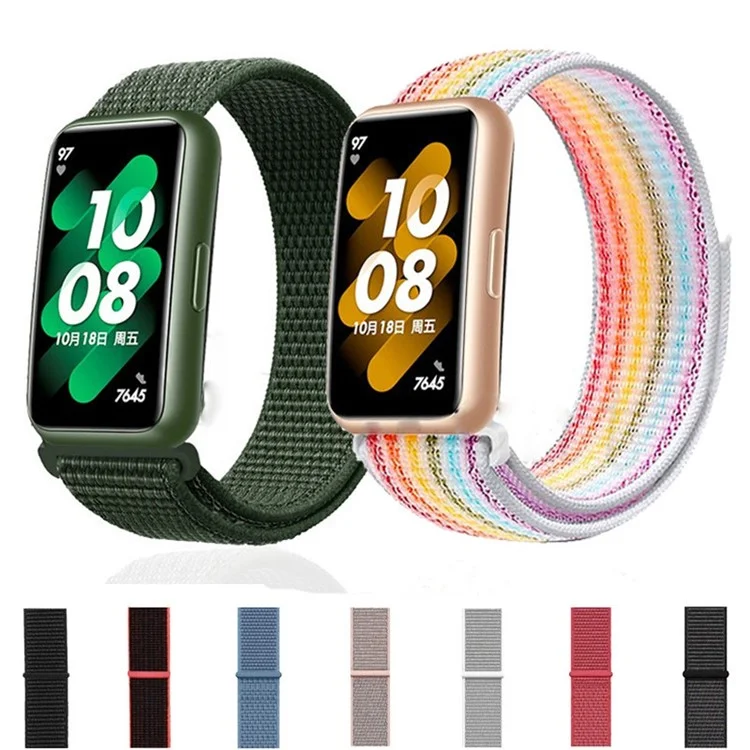 For Huawei Band 7 Nylon Watch Strap Adjustable Loop Fastener Replacement Sport Wrist Band - Dark Olive Green