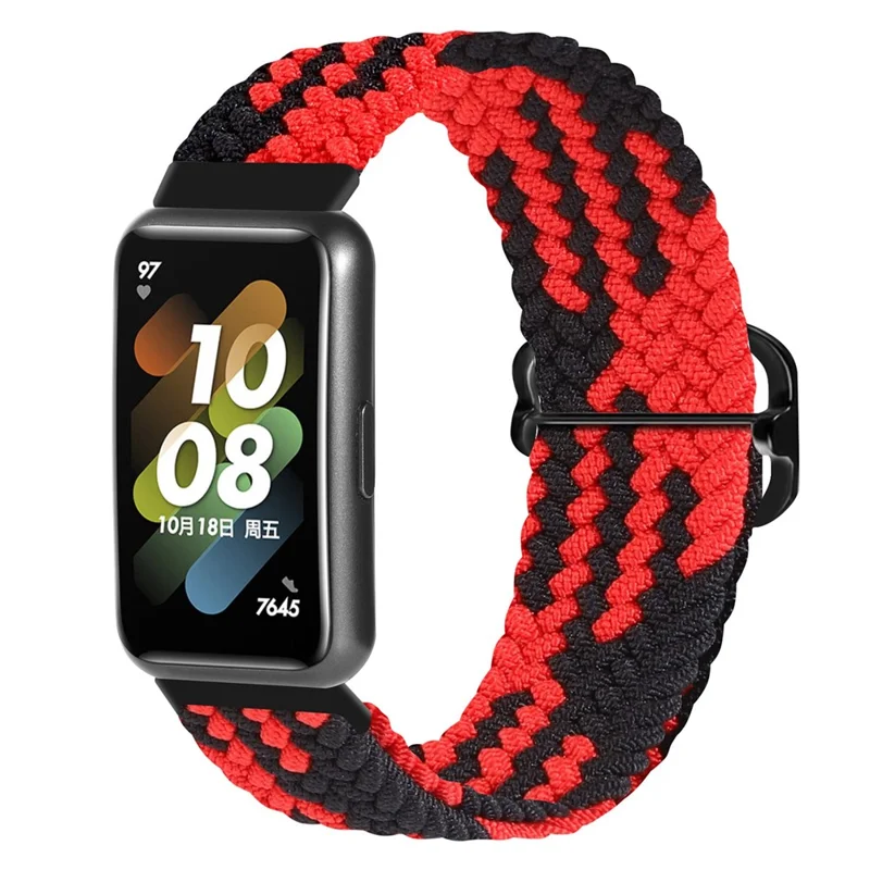 For Huawei Band 7 Braided Watch Band Replacement Wrist Strap with Adjustable Buckle - Red / Black