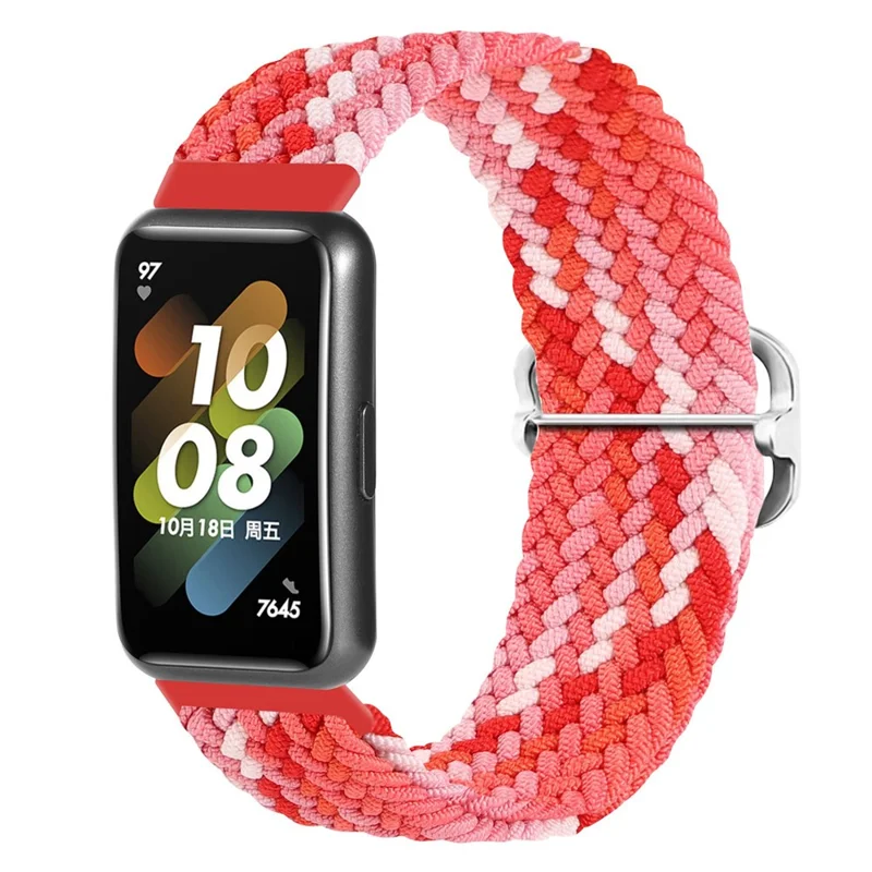 For Huawei Band 7 Braided Watch Band Replacement Wrist Strap with Adjustable Buckle - Coloful Red