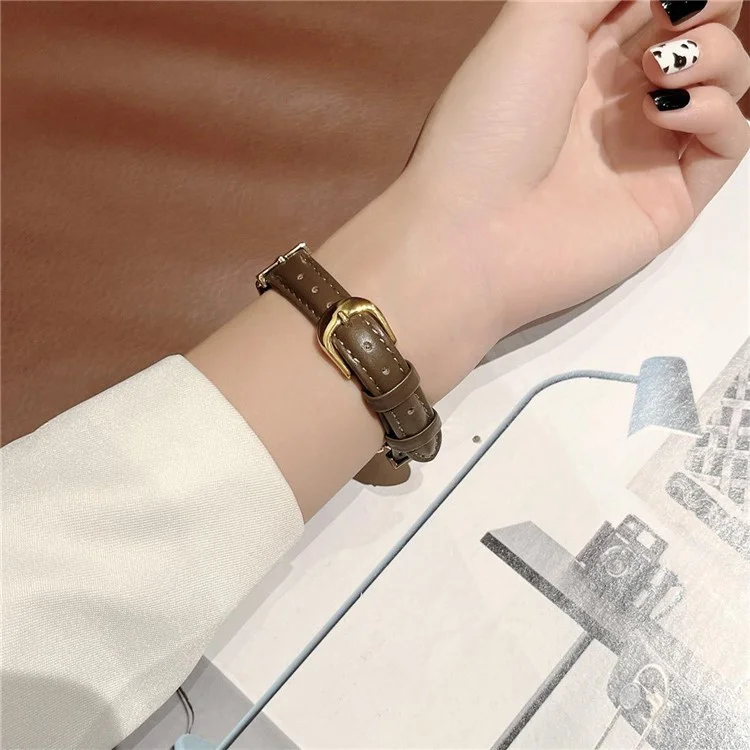 For Xiaomi Mi Band 5 / 6 Genuine Leather Watch Band Replacement Wrist Strap with D-shape Metal Connector - Rose Gold / Deep Pink
