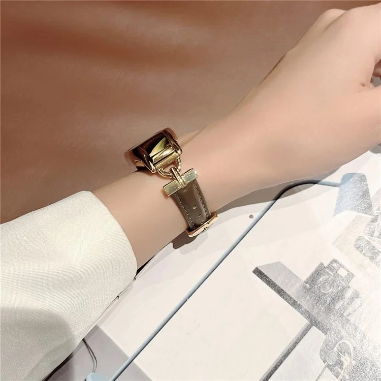For Xiaomi Mi Band 5 / 6 Genuine Leather Watch Band Replacement Wrist Strap with D-shape Metal Connector - Rose Gold / Deep Pink