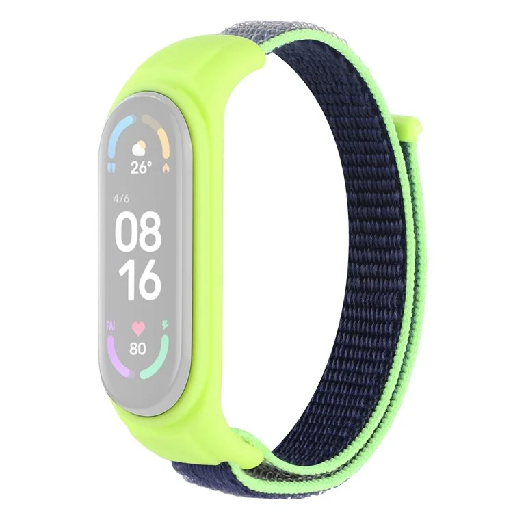 Para Xiaomi Mi Band 3 / Band 4 / Band 5 / Band 6 / Band 7 Nylon Sport Band Adjustable Anti-lost Bracelet with Silicone Watch Case - Midnight Blue