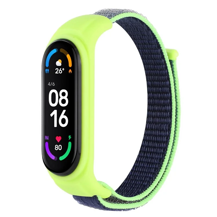 Para Xiaomi Mi Band 3 / Band 4 / Band 5 / Band 6 / Band 7 Nylon Sport Band Adjustable Anti-lost Bracelet with Silicone Watch Case - Midnight Blue
