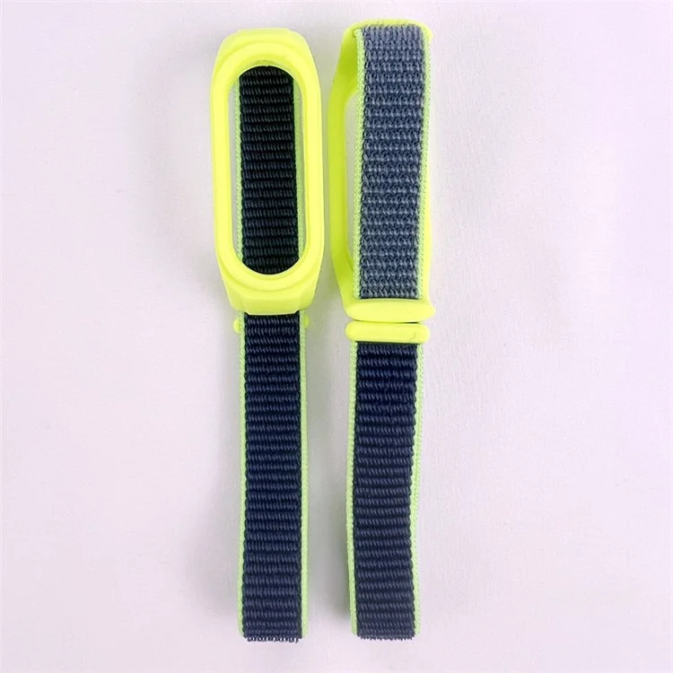 For Xiaomi Mi Band 3 / Band 4 / Band 5 / Band 6 / Band 7 Nylon Sport Band Adjustable Anti-lost Bracelet with Silicone Watch Case - Light Green