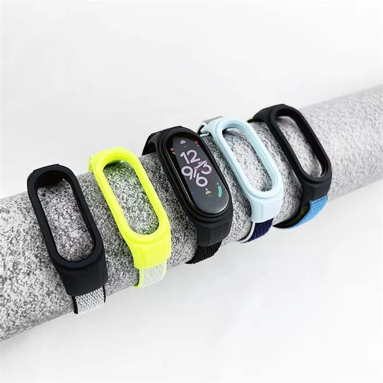 For Xiaomi Mi Band 3 / Band 4 / Band 5 / Band 6 / Band 7 Nylon Sport Band Adjustable Anti-lost Bracelet with Silicone Watch Case - Light Green