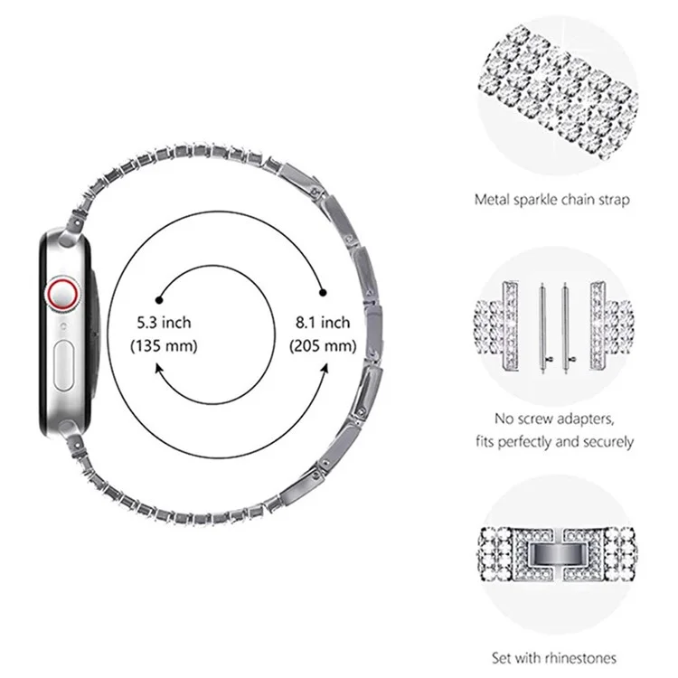 Für Samsung Galaxy Watch 5 40 mm / 44 mm / Sieh Dir 5 Pro 45mm an / Watch4 40 mm / 44 mm / Watch4 Classic 42mm Vier Reihen Armband Armband Metall Strsestone Dekor Handgelenksgurt Uhr Band - Silber-