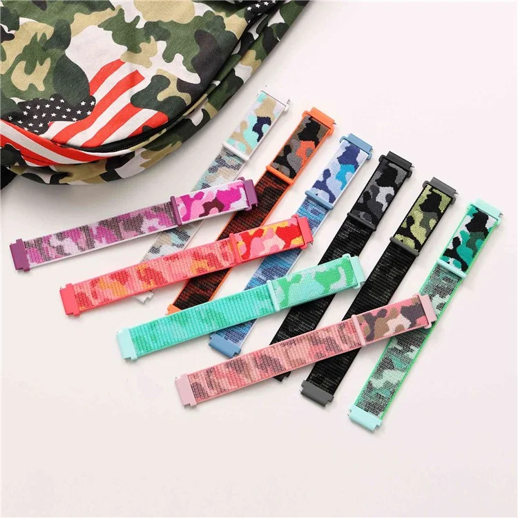 For Samsung Galaxy Watch3 45mm / Huawei Watch GT 3 Pro 46mm Watch Band 22mm Camouflage Nylon Adjustable Loop Wrist Strap - Orange