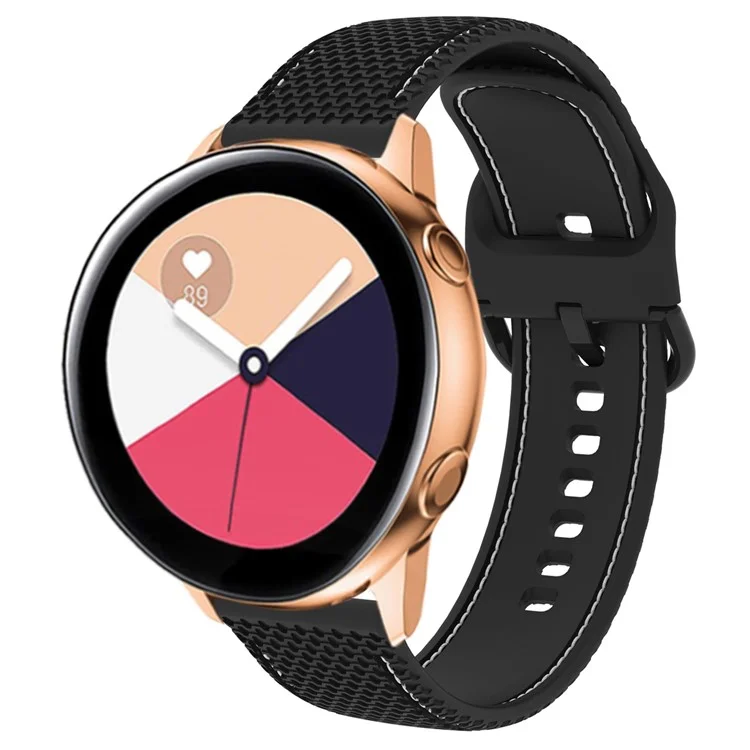 For Samsung Galaxy Watch 5 40mm / Watch 5 44mm / Watch 5 Pro 45mm Stitching Line Dual Color Silicone Watch Band Replacement Wrist Strap - Black / White Line