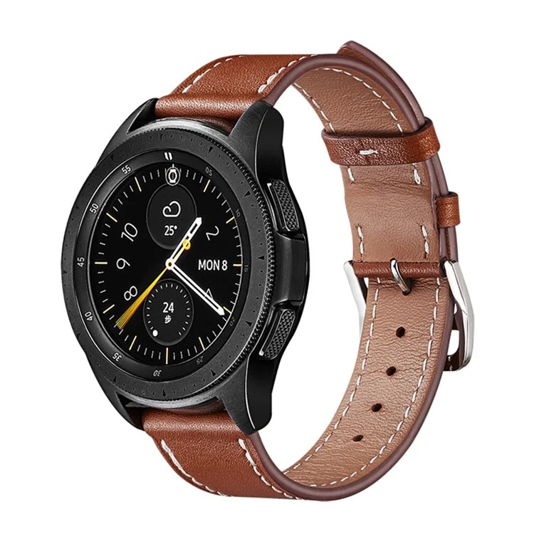 For Samsung Galaxy Watch 5 40mm / 44mm / Watch 5 Pro 45mm Watch Band Textured Genuine Leather Replacement Strap - Brown