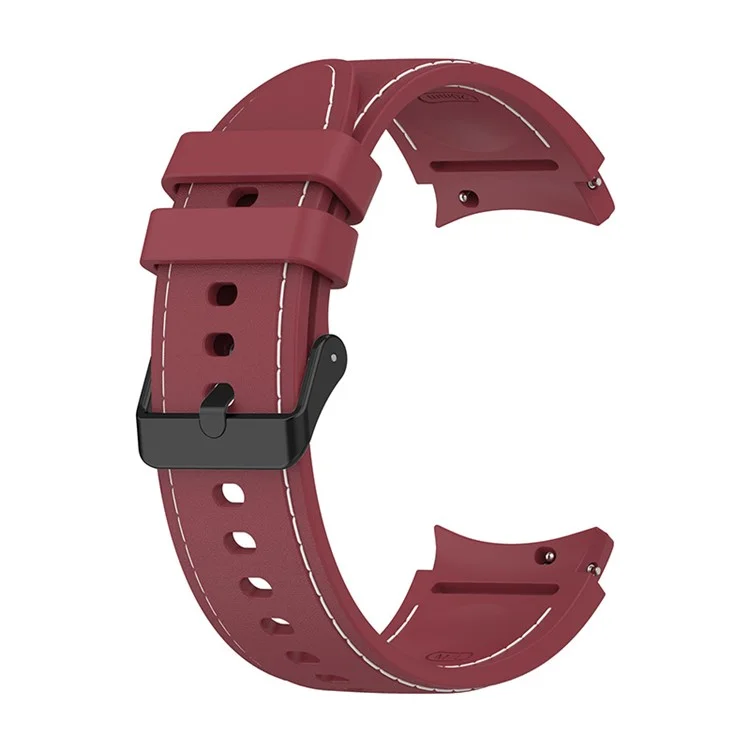 Per Samsung Galaxy Watch6 40mm 44mm / Watch6 Classic 43mm 47mm / Watch 5 40mm 44mm / 5 Pro 45mm / Watch4 40mm 44mm Silicone Watch Band Stitching Line Black Buckle Wrist Strap Replacement, Taglia S - Rosso Vino / Bianco