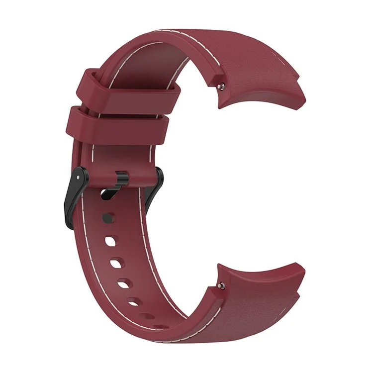 Per Samsung Galaxy Watch6 40mm 44mm / Watch6 Classic 43mm 47mm / Watch 5 40mm 44mm / 5 Pro 45mm / Watch4 40mm 44mm Silicone Watch Band Stitching Line Black Buckle Wrist Strap Replacement, Taglia S - Rosso Vino / Bianco