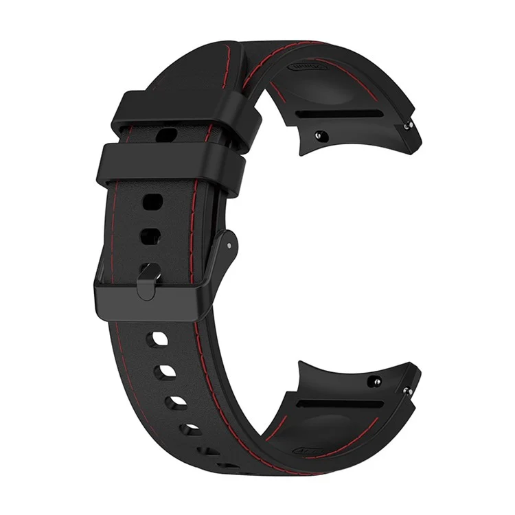 Pour Samsung Galaxy Watch6 40 mm 44 mm / Watch6 Classic 43 mm 47 mm / Watch 5 40 mm 44 mm / 5 Pro 45 mm / Watch4 40 mm 44 mm Bracelet de montre en silicone avec couture, boucle noire, remplacement de bracelet de poignet, taille S - Noir / Rouge