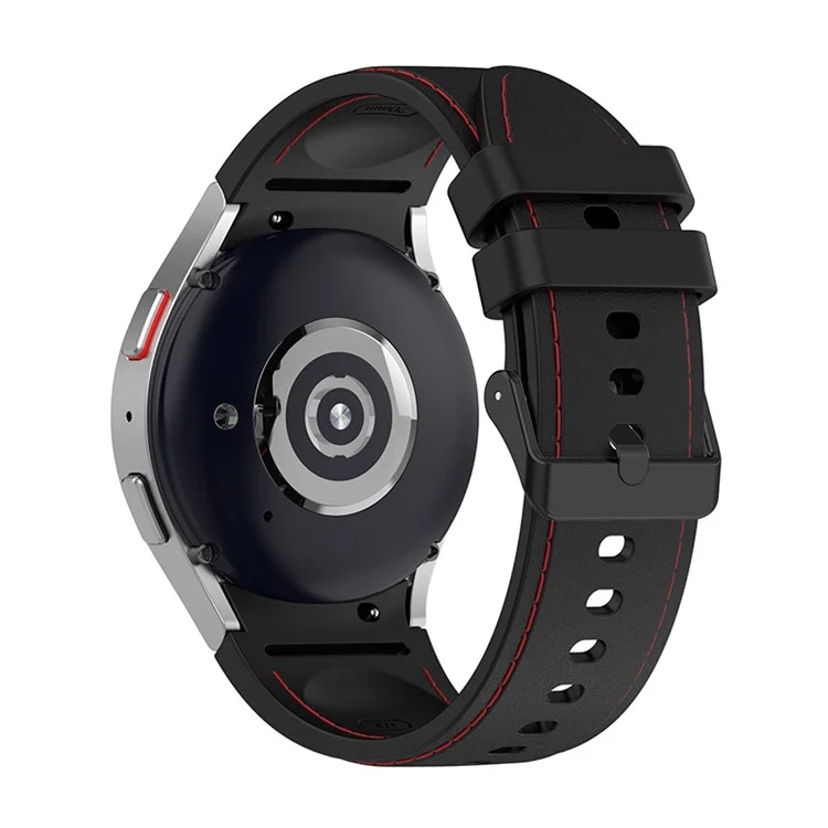 Pour Samsung Galaxy Watch6 40 mm 44 mm / Watch6 Classic 43 mm 47 mm / Watch 5 40 mm 44 mm / 5 Pro 45 mm / Watch4 40 mm 44 mm Bracelet de montre en silicone avec couture, boucle noire, remplacement de bracelet de poignet, taille S - Noir / Rouge