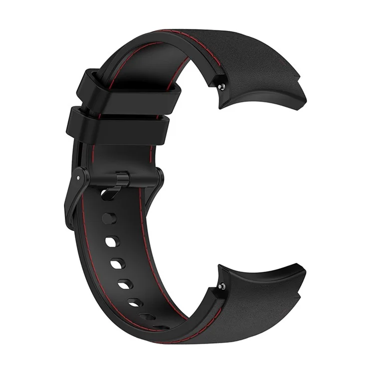 Pour Samsung Galaxy Watch6 40 mm 44 mm / Watch6 Classic 43 mm 47 mm / Watch 5 40 mm 44 mm / 5 Pro 45 mm / Watch4 40 mm 44 mm Bracelet de montre en silicone avec couture, boucle noire, remplacement de bracelet de poignet, taille S - Noir / Rouge