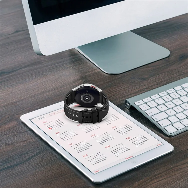For Samsung Galaxy Watch6 40mm 44mm / Watch6 Classic 43mm 47mm / Watch 5 40mm 44mm / 5 Pro 45mm / Watch4 40mm 44mm Silicone Watch Band Stitching Line Black Buckle Wrist Strap Replacement, Size S - Dark Blue / White