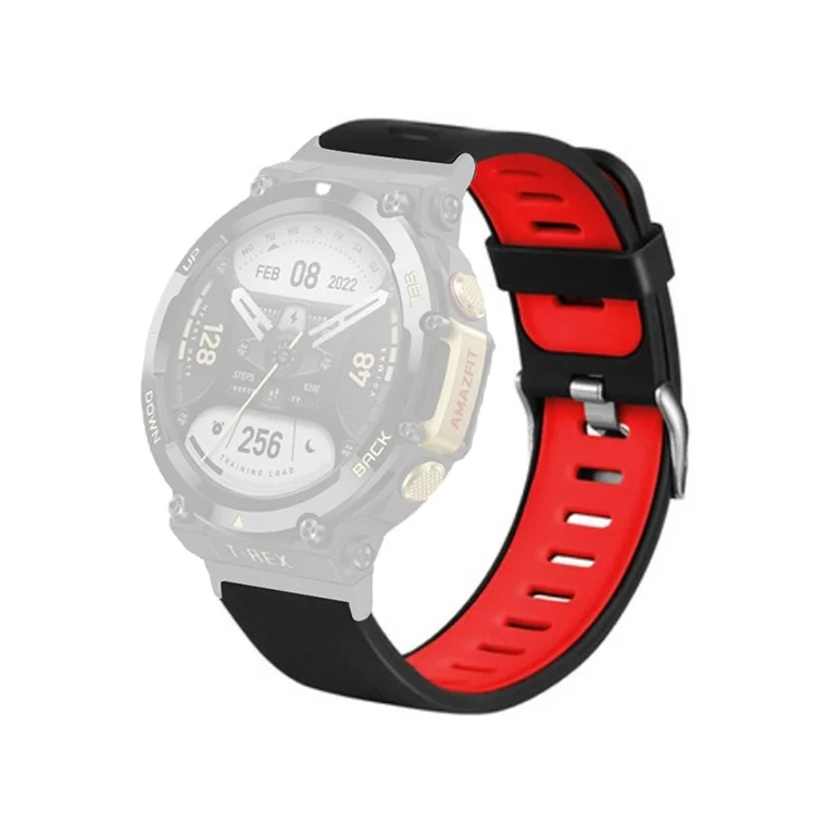 Para Huami Amazfit T-Rex 2 Dual Color Sports Watch Band Band Silicone Wrist Strap Substacement - Preto / Vermelho