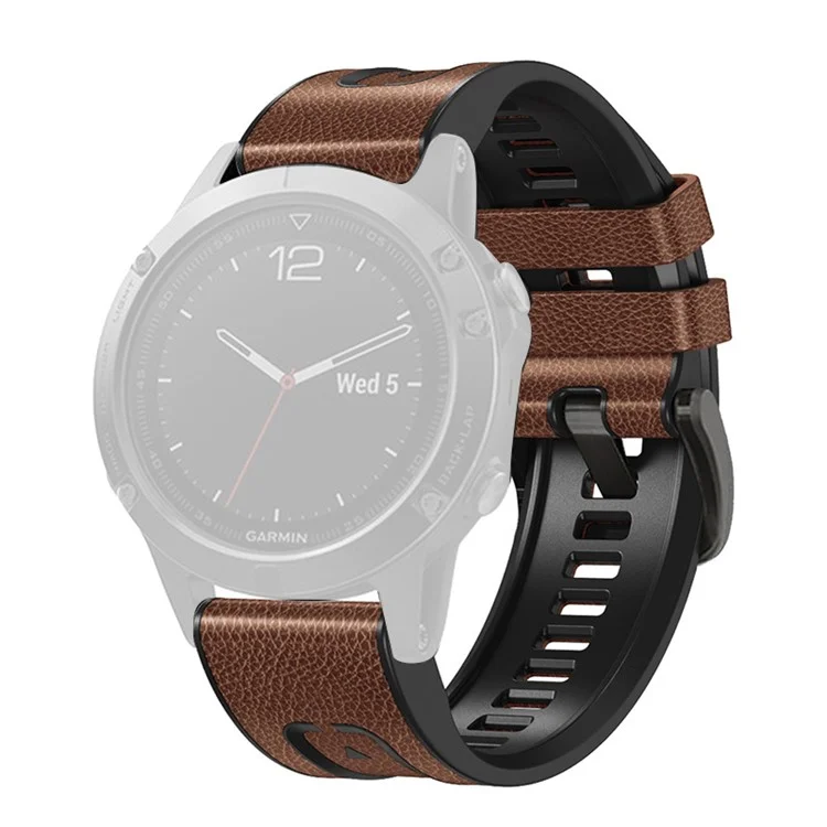 Para Garmin Fenix 7X Quick Release Pulseira de Couro Revestida de Silicone Substituição de Pulseira de Relógio 26mm - Marrom