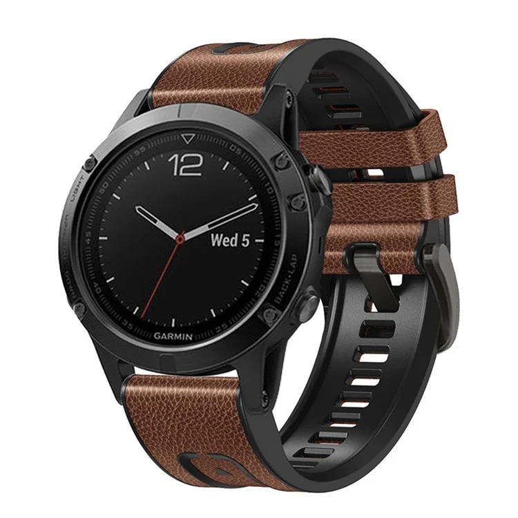 Para Garmin Fenix 7X Quick Release Pulseira de Couro Revestida de Silicone Substituição de Pulseira de Relógio 26mm - Marrom