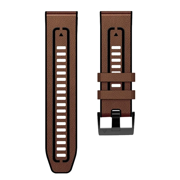 Para Garmin Fenix 7X Quick Release Pulseira de Couro Revestida de Silicone Substituição de Pulseira de Relógio 26mm - Marrom