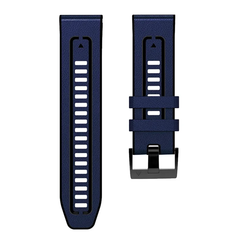 For Garmin Fenix 7X Quick Release Leather Coated Silicone Watch Band Replacement Wrist Strap 26mm - Dark Blue