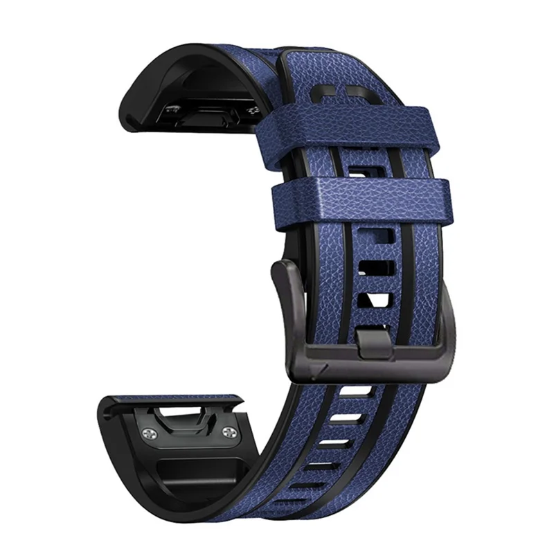 For Garmin Fenix 7X Quick Release Leather Coated Silicone Watch Band Replacement Wrist Strap 26mm - Dark Blue