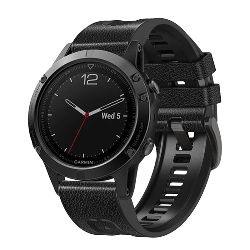 For Garmin Fenix 7X Quick Release Leather Coated Silicone Watch Band Replacement Wrist Strap 26mm - Black